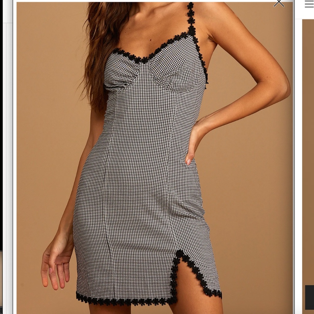 NWT White and Black Gingham Lace Mini Dress by Lulus - Sz XS